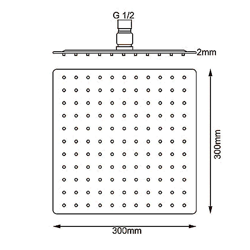 Super-slim Square Black Stainless Steel Shower Head 300mm