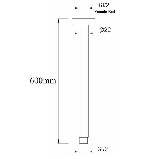 Round Chrome Ceiling Shower Arm 600mm