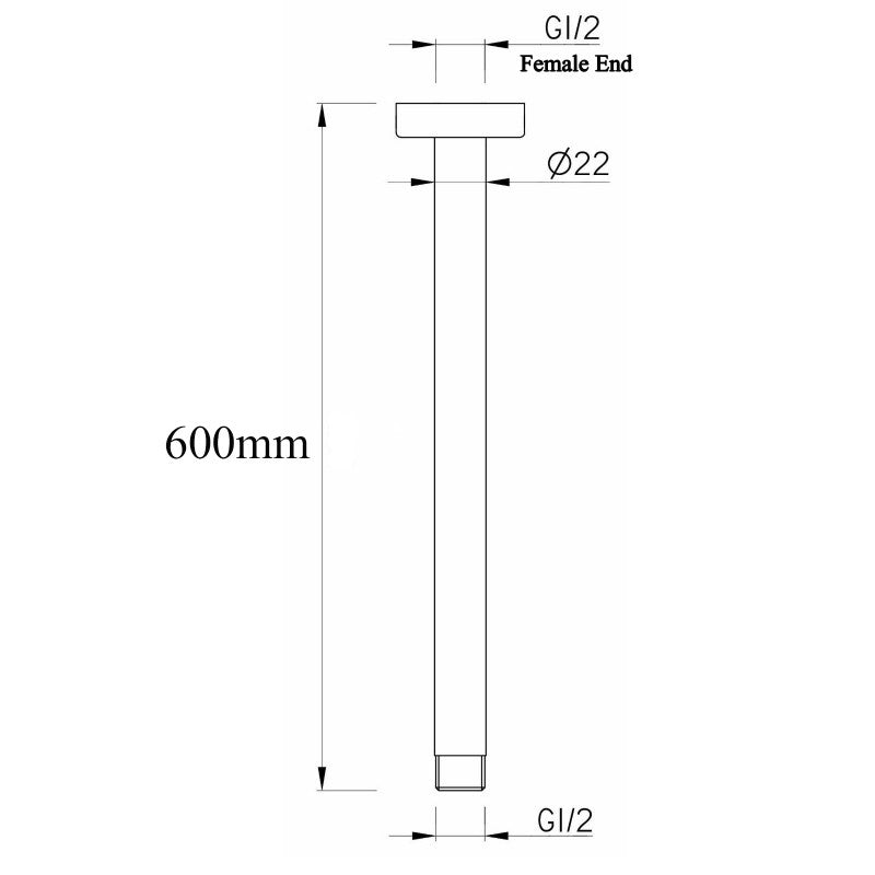 Round Black Ceiling Shower Arm 600mm