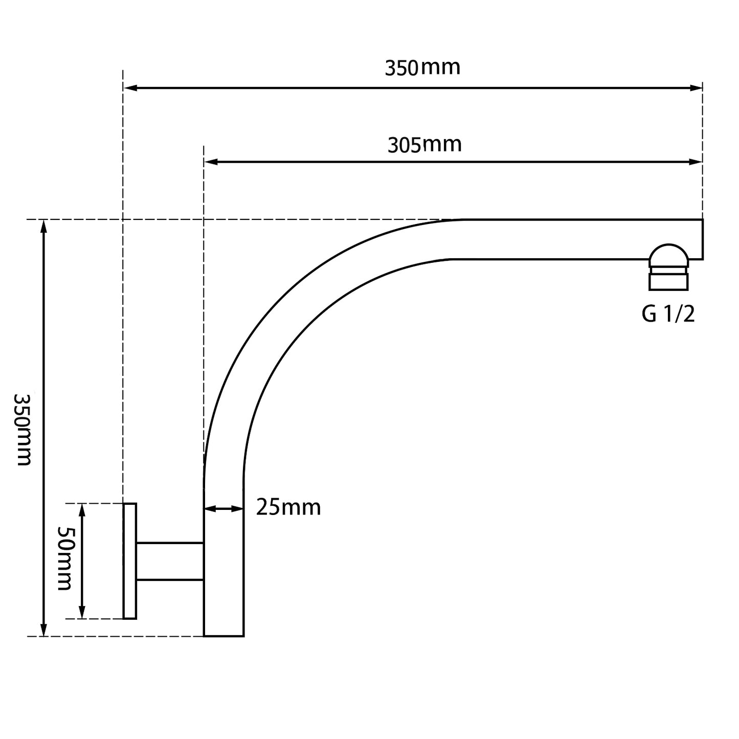 Round Black Swivel Wall Mounted Shower Arm