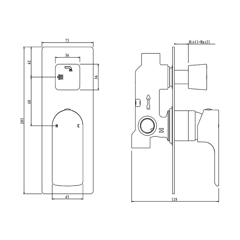 VOG Series Black Wall Mixer with Diverter