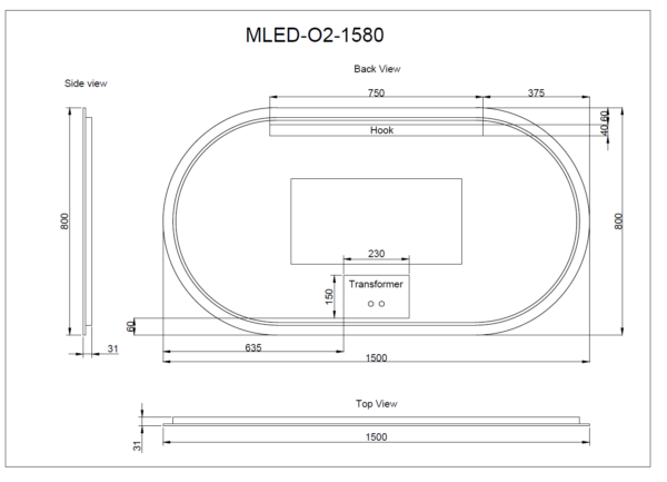 Oval Frameless LED Mirrors 1500x800mm