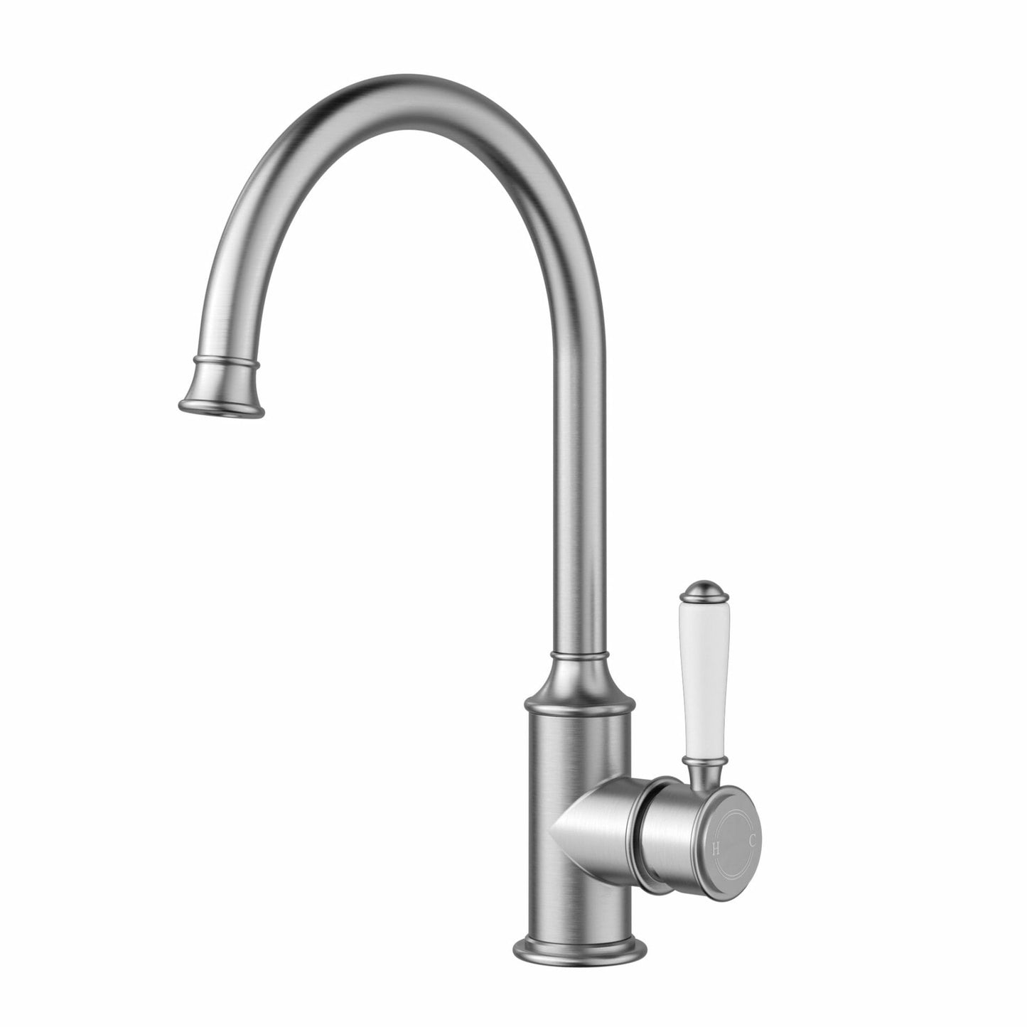 Clasico Gooseneck Sink Mixer Ceramic handle in Brushed Nick