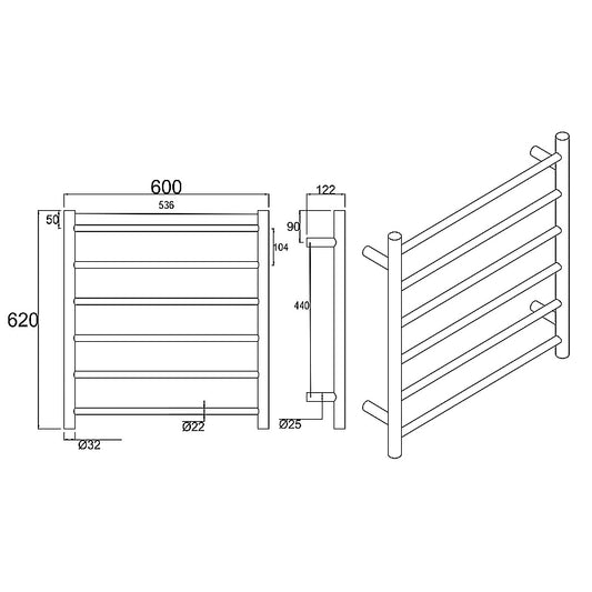 Round Chrome Electric Heated Towel Rack 6 Bars