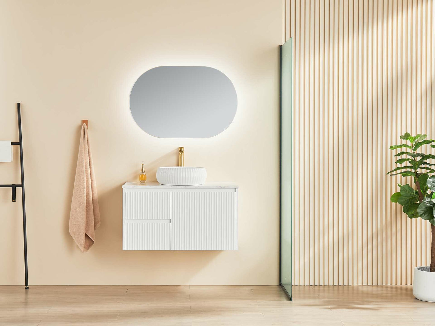 900mm Brindabella Wall Hung Vanity PVC Left Side Drawers - Cabinet Only - Matte White