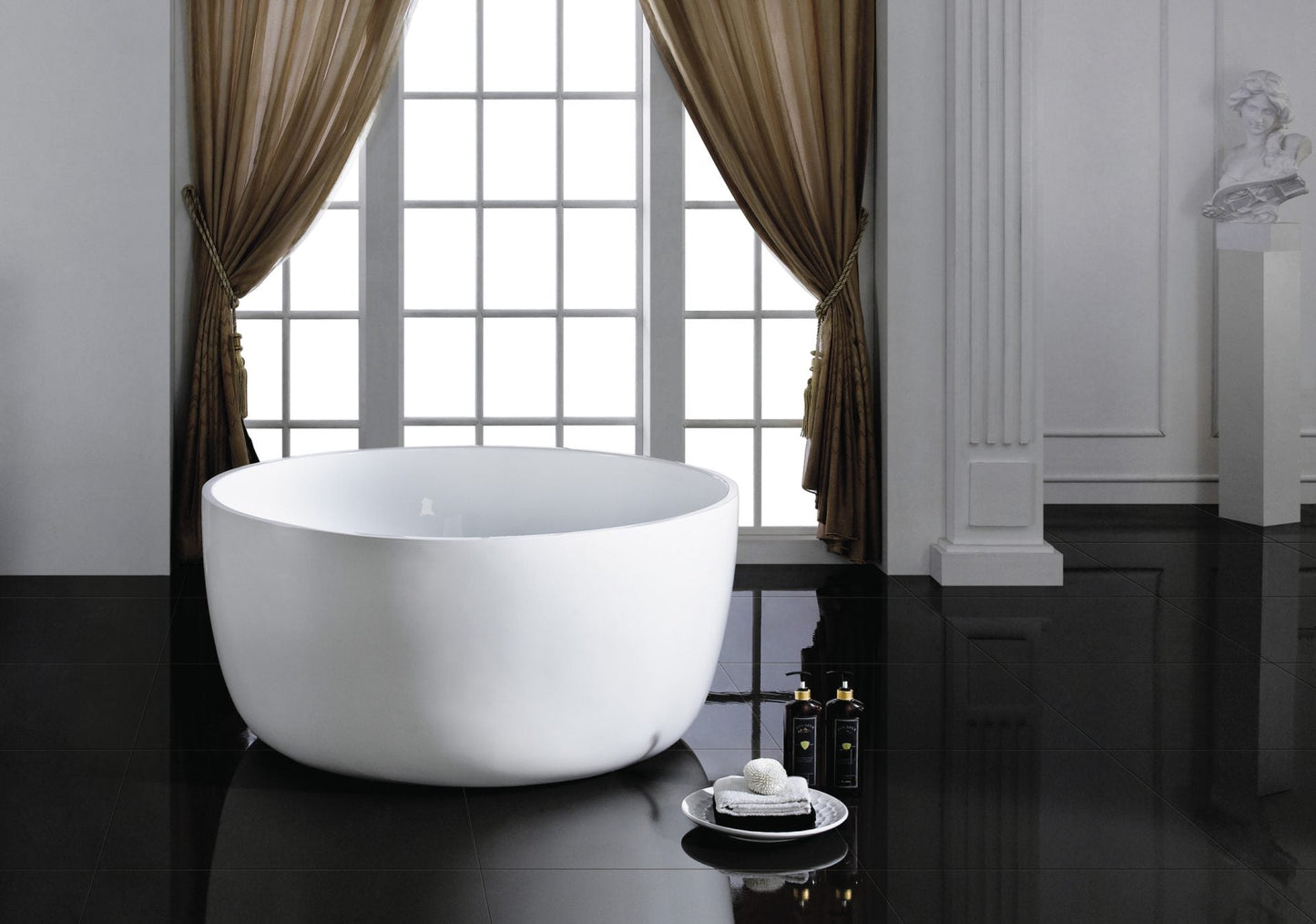 Ronda Round Freestanding Bathtub - Gloss White - Overflow - 1400mm