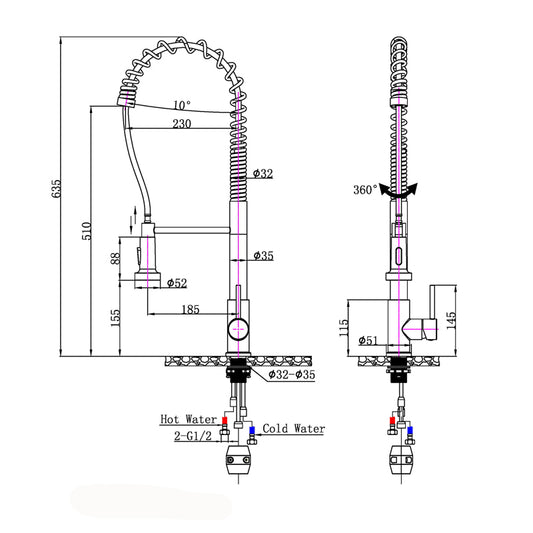 Tall Spring Chrome Pull Out Kitchen Mixer