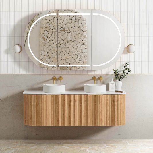 Bondi Fluted 1500mm Woodland Oak Curve Cabinet Only