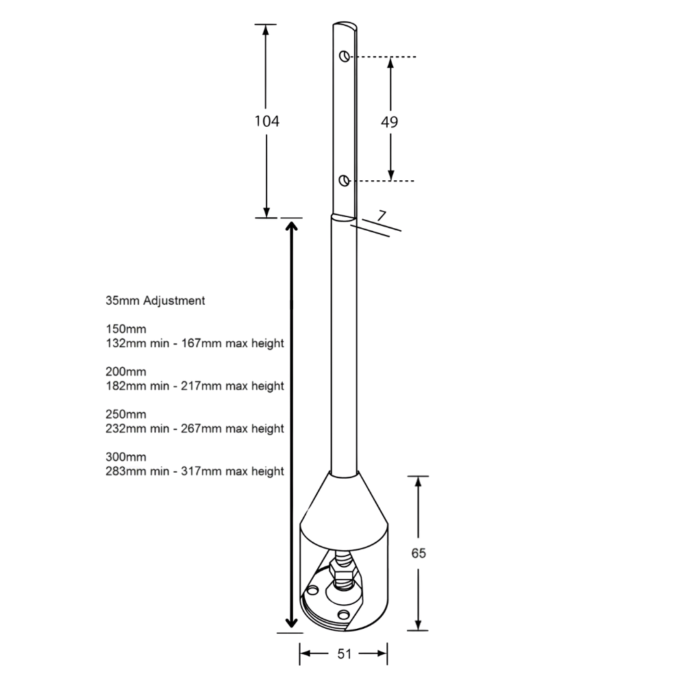110 Series Rebated Shaft Foot Assembly – 150mm with 35mm Adjustment SS