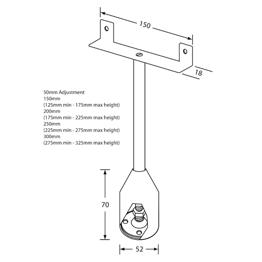 111 Series Double Fix Foot Assembly – 250mm with 35mm Adjustment SS