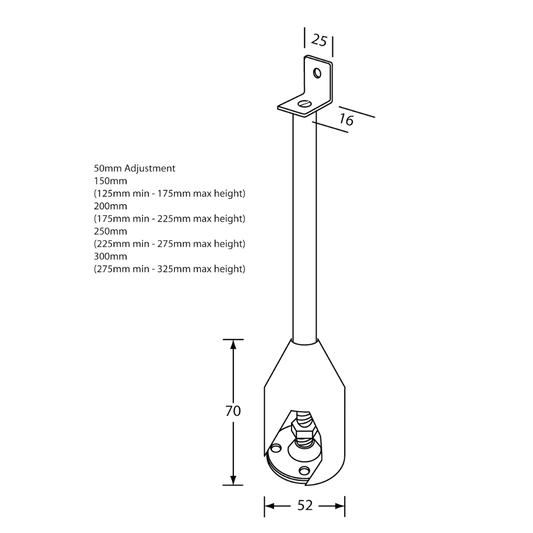 112 Series Single Fix Foot Assembly – 250mm with 35mm Adjustment SS