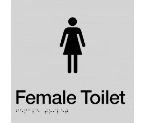 235mm Surface Mounted Female Toilet Braille Sign - 235 x 180 x 3 - Silver