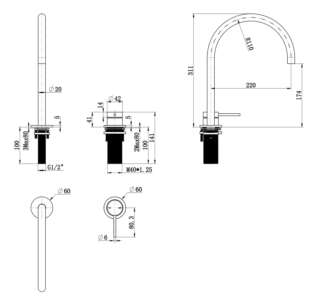 Mica Tall Hob Spout & Mixer - Chrome - (BOM)