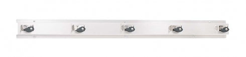 1200mm W Surface Mounted Mop and Broom Holder 5 Holders - 1200mm W x 102mm H x 70mm D - Satin