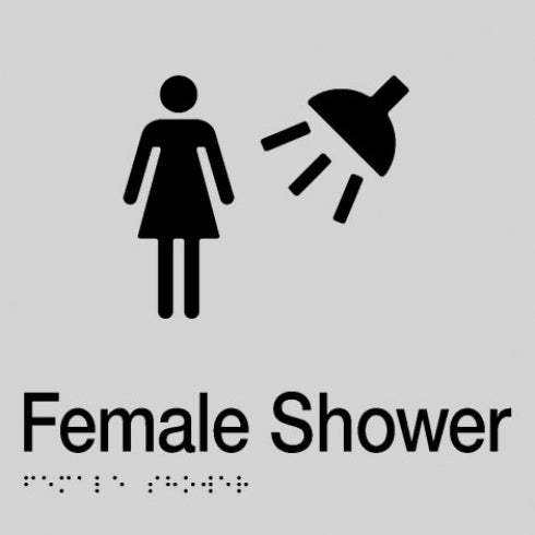 235mm Surface Mounted Female Shower Braille Sign - 235 x 180 x 3 - Silver