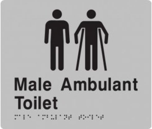 235mm Surface Mounted Male Ambulant Braille Sign - 235 x 180 x 3 - Silver