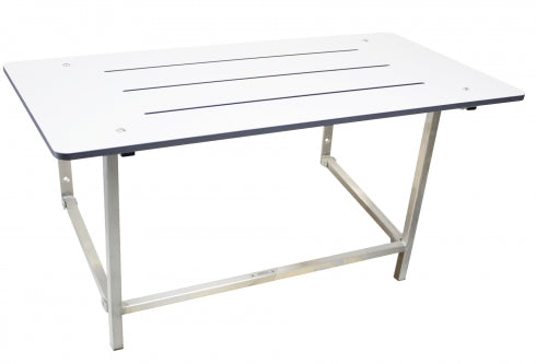 600mm W Surface Mounted Shower Seat with Legs to Floor - 600mm W x 390mm D - Satin/Phenolic