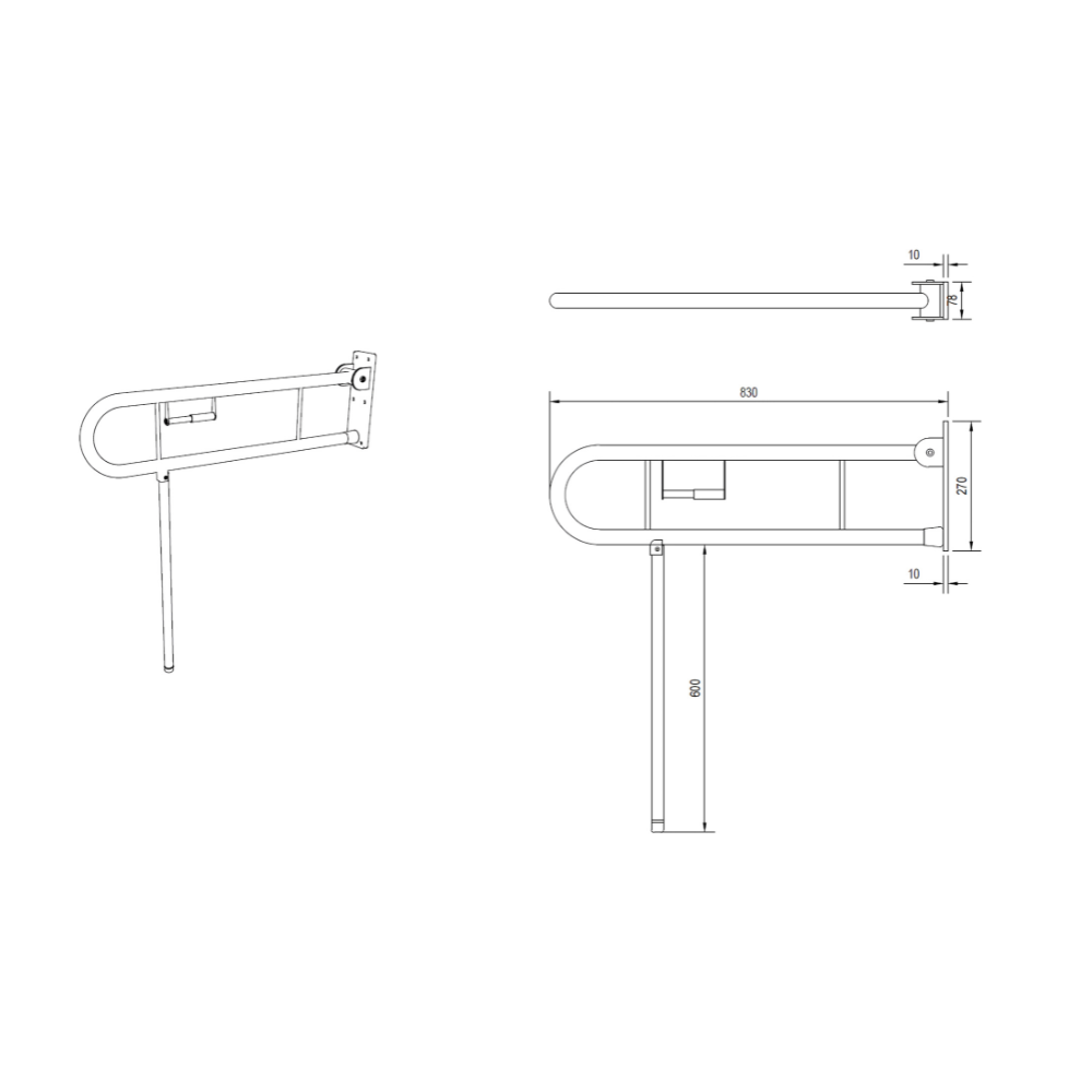 Bariatric Drop Down Grab Rail with Toilet Roll Holder and Drop Down Leg in Satin Stainless Steel *Special Order Product