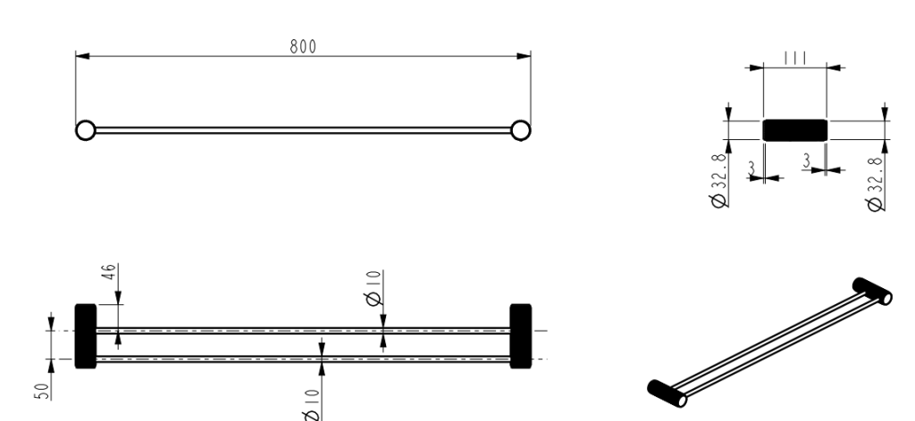 Mica Fluted Double Towel Rail - 800mm - Dusk Bronze
