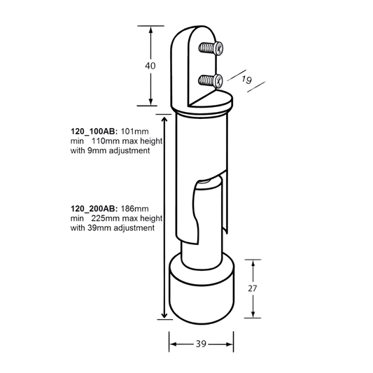 120 Series Full Aluminium Heavy Duty Leg – 200mm with 39mm Adjustment