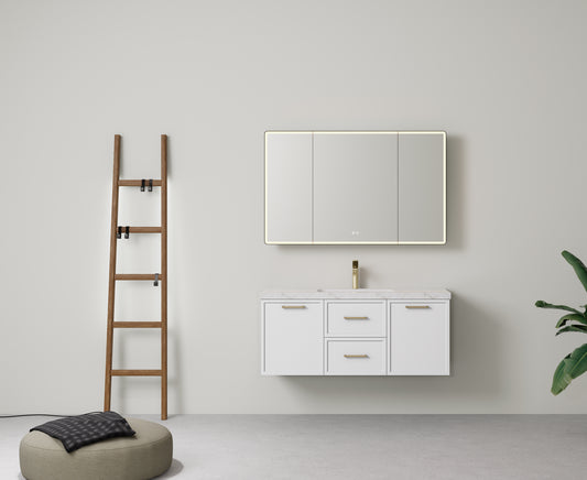 1200mm Kingsley Federation Fluted Wall Hung PVC Single or Double Bowl Cabinet - Matt White - Cabinet Only
