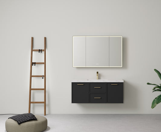 1200mm Kingsley Federation Fluted Wall Hung PVC Single or Double Bowl Cabinet - Matt Black - Cabinet Only