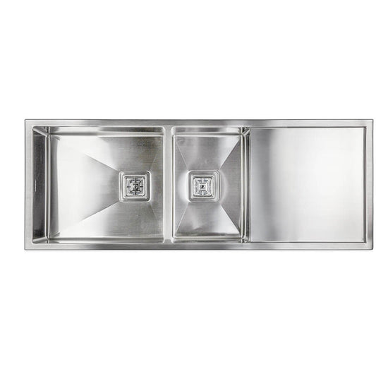 Vanté Double Bowl Kitchen Sink with Drainer - R10 Corner - SS 304 Stainless Steel - 1200mm - Brushed Finish