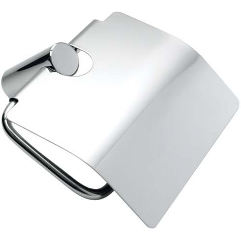 154mm W Surface Mounted Single Toilet Roll Holder with Hood - 154mm W x 130mm H x 55mm D - Bright
