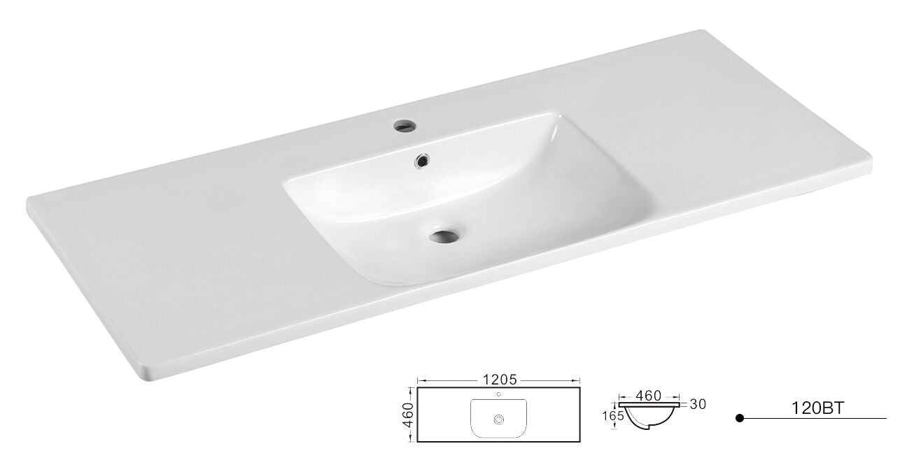 1200mm Elivia Ceramic Top Single Bowl - Gloss White