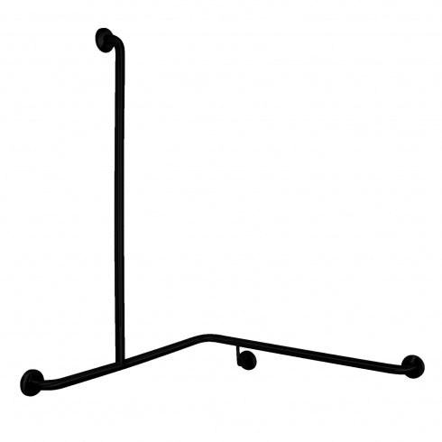 RH 900 Surface Mounted 32mm Shower Corner Grab Bar with Vertical Rail - RH 900 x 900 x 1100 - Matte Black