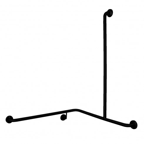LH 900 Surface Mounted 32mm Shower Corner Grab Bar with Vertical Rail - LH 900 x 900 x 1100 - Matte Black