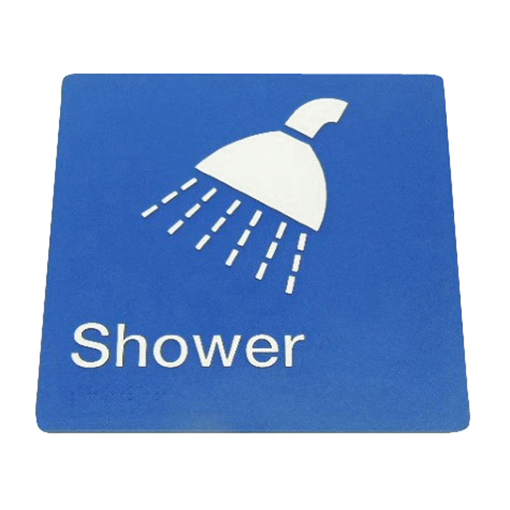 235mm Surface Mounted Unisex Shower Braille Sign - 235 x 180 x 3 - Blue