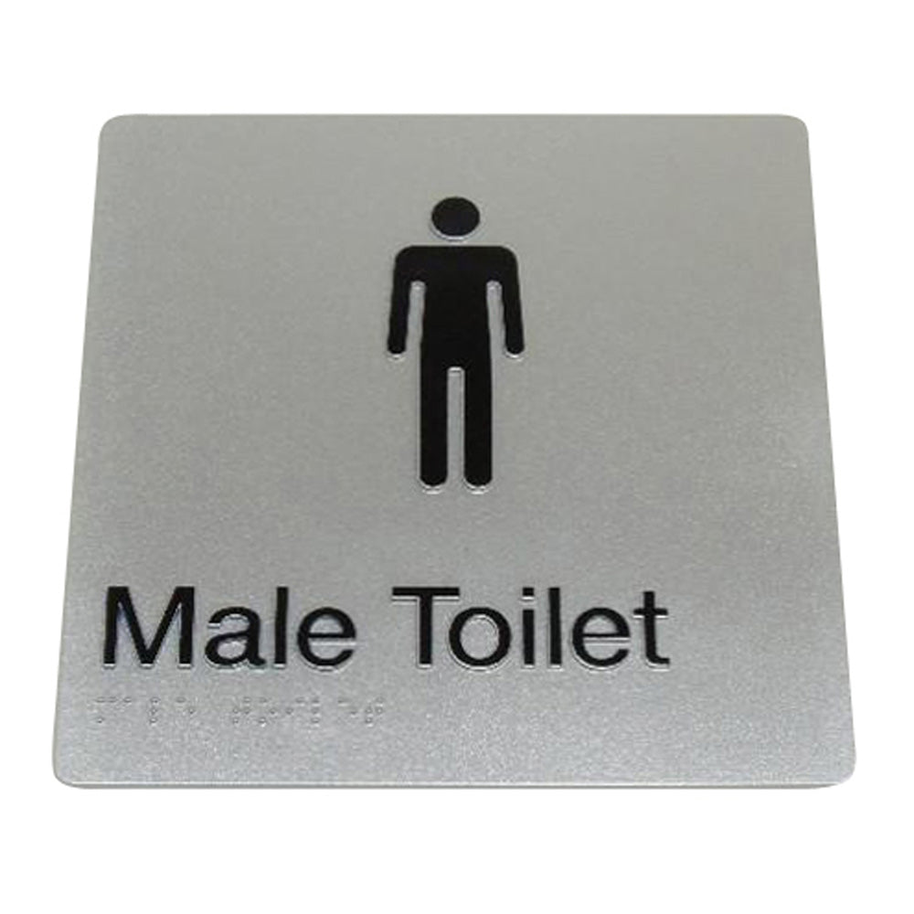 235mm Surface Mounted Male Toilet Braille Sign - 235 x 180 x 3 - Silver