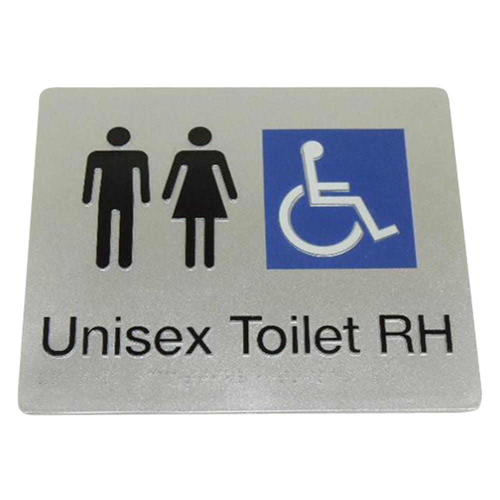 235mm Surface Mounted Unisex Disabled Toilet Braille Sign - 235 x 180 x 3 - Silver