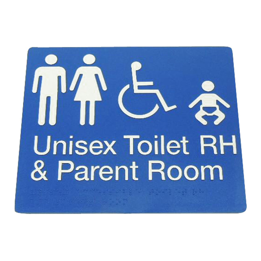 235mm Surface Mounted Unisex Disabled, Toilet and Parent Room Braille Sign - 235 x 180 x 3 - Blue