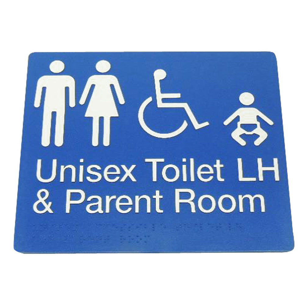 235mm Surface Mounted Unisex Disabled, Toilet and Parent Room Braille Sign - 235 x 180 x 3 - Blue