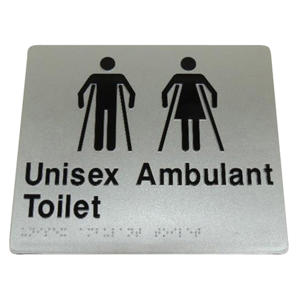 235mm Surface Mounted Unisex Ambulant Toilet Braille Sign - 235 x 180 x 3 - Silver