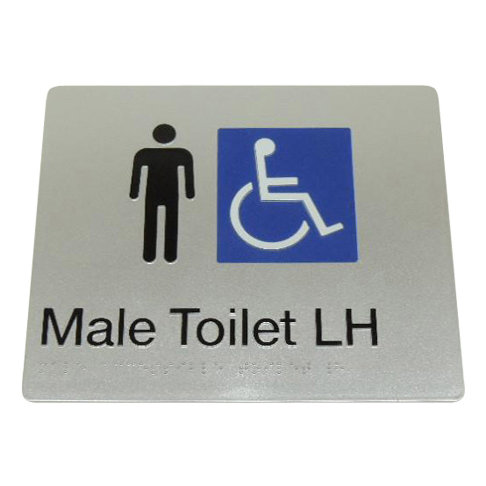 235mm Surface Mounted Male Disabled Toilet Braille Sign - 235 x 180 x 3 - Silver