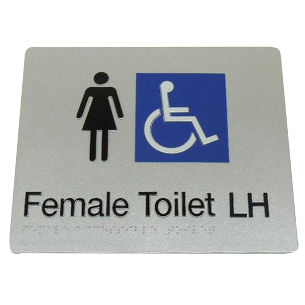 235mm Surface Mounted Female Disabled Toilet Braille Sign - 235 x 180 x 3 - Silver