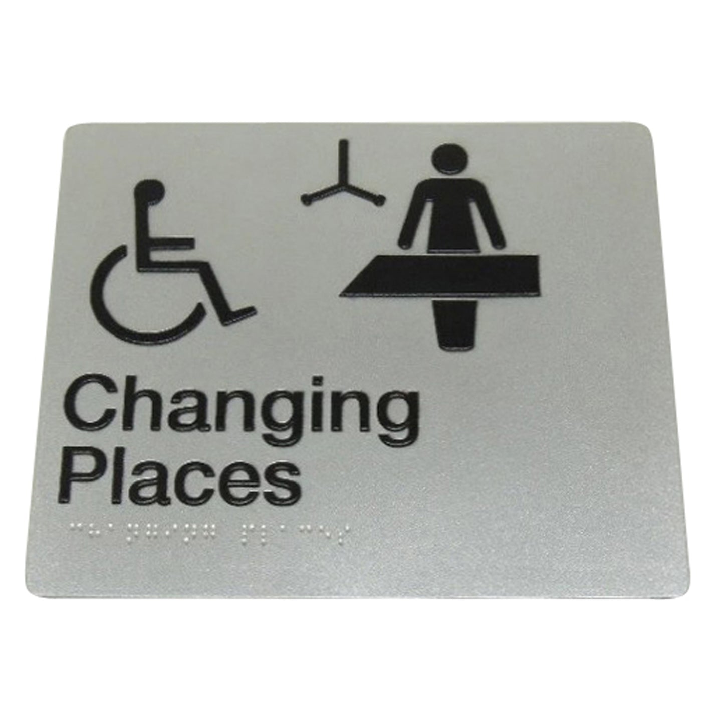 235mm Surface Mounted Changing Places Braille Sign - 235 x 180 x 3 - Silver