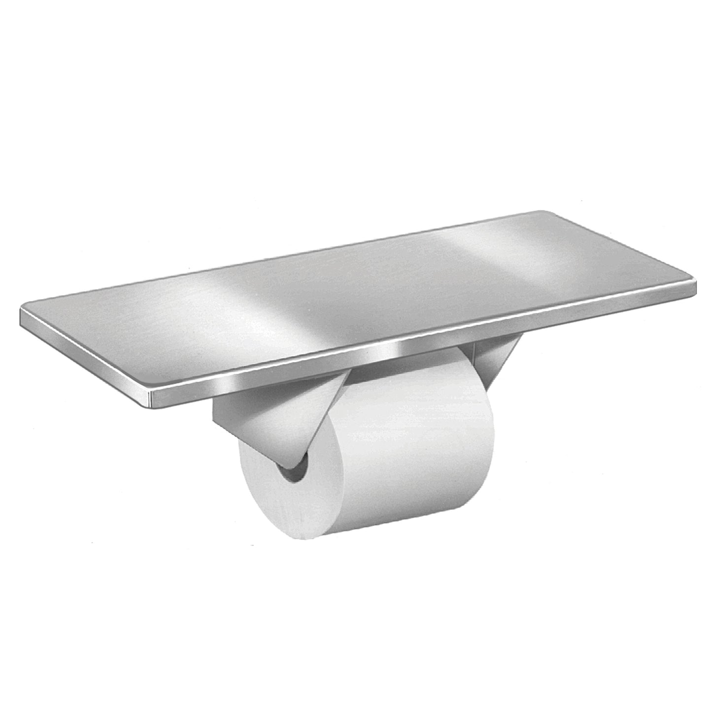 406mmW Surface Mounted Toilet Tissue Dispenser with Single Shelf - 406mmW x 100mmH x 150mmD - Satin