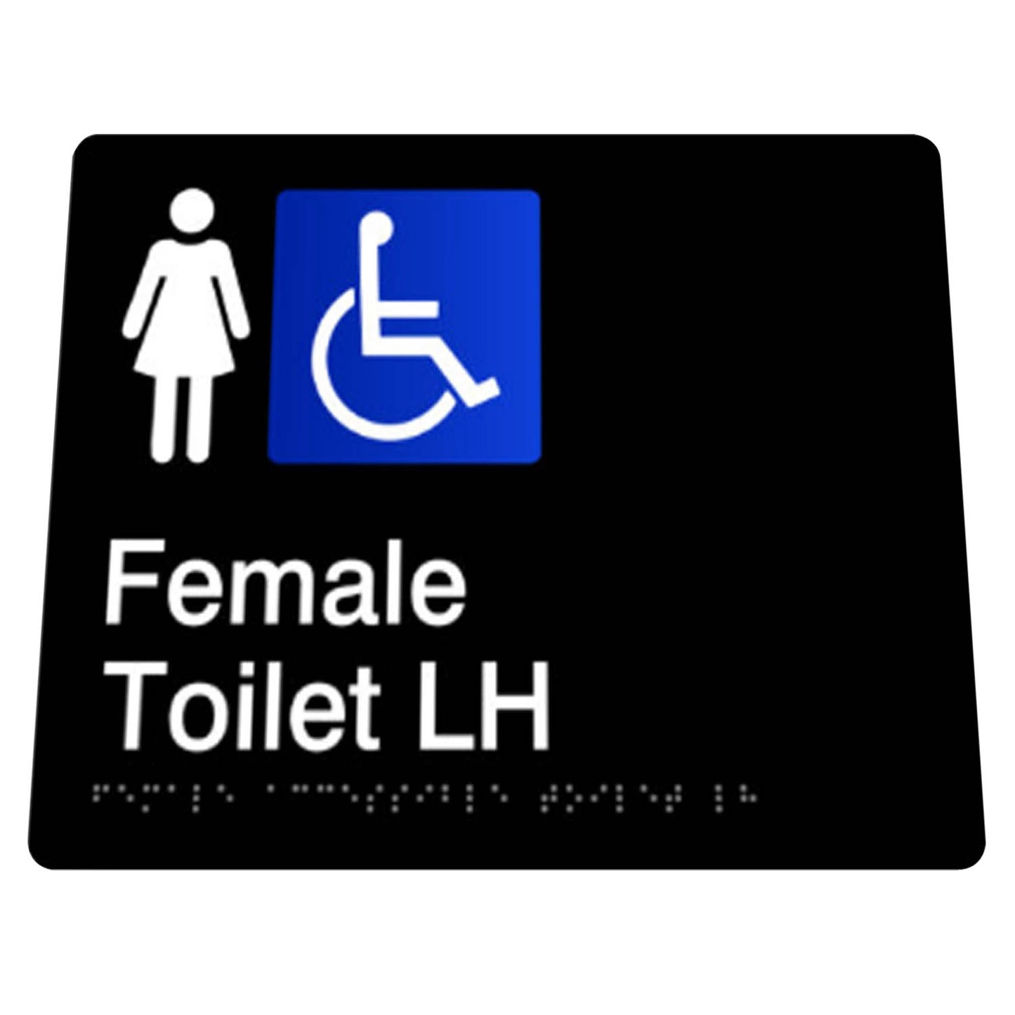180mm Surface Mounted Female Disabled Toilet Braille Sign - 180mm x 180mm x 3mm - Black