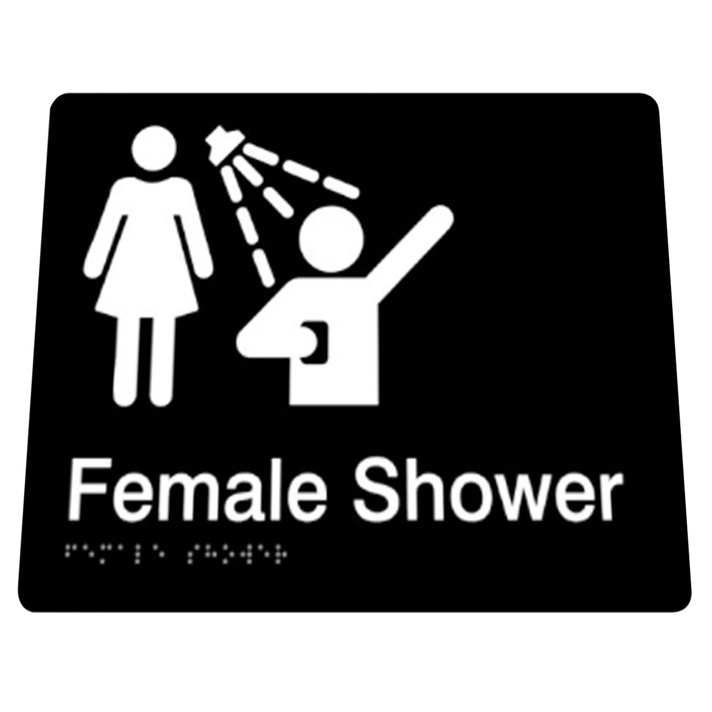 180mm Surface Mounted Female Shower Braille Sign - 180mm x 180mm x 3mm - Black