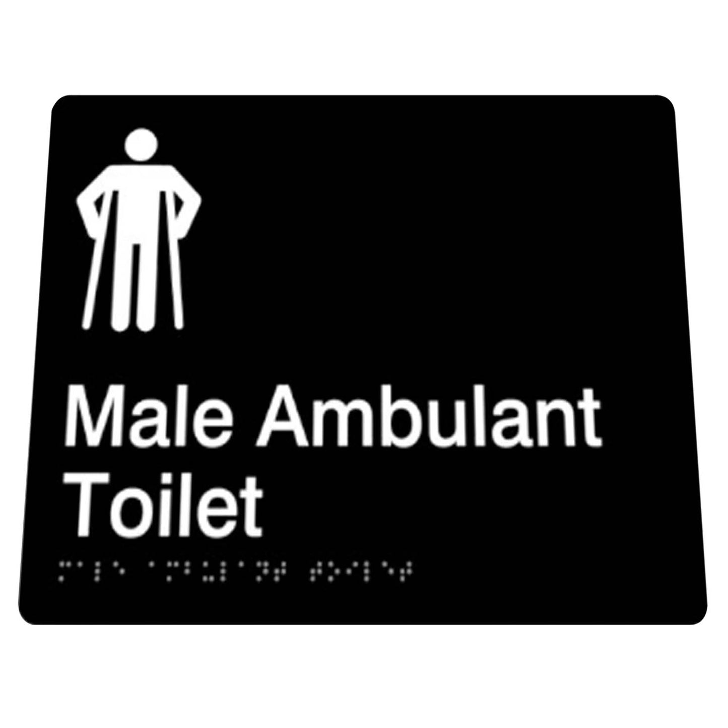 180mm Surface Mounted Male Ambulant Toilet Braille Sign - 180mm x 180mm x 3mm - Black