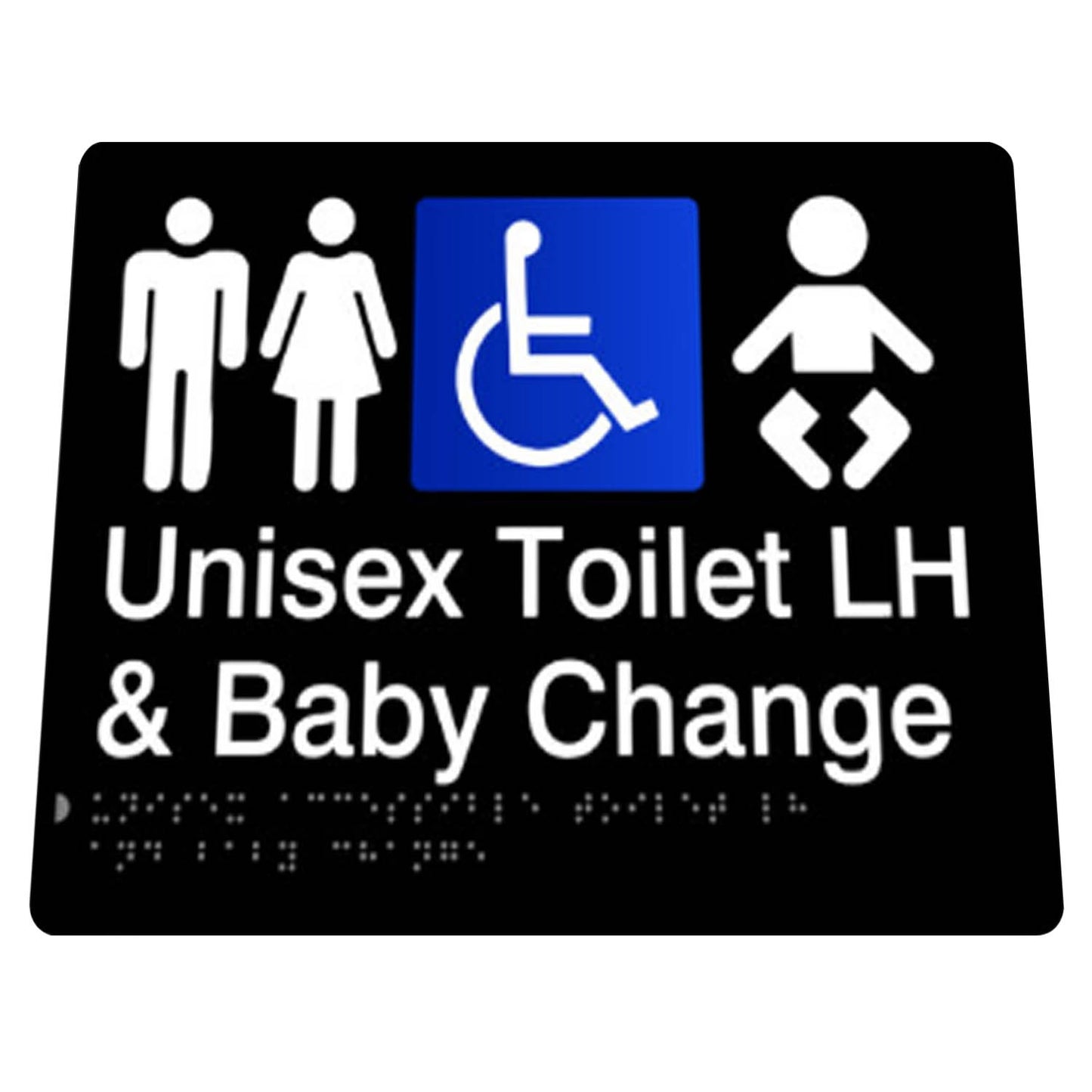 180mm Surface Mounted Unisex Disabled, Toilet and Parent Room Braille Sign - 180mm x 210mm x 3mm - Black