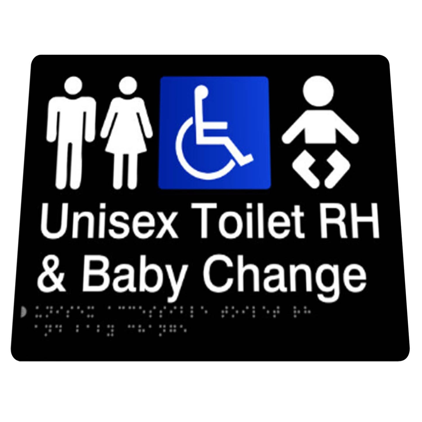 180mm Surface Mounted Unisex Disabled, Toilet and Parent Room Braille Sign - 180mm x 210mm x 3mm - Black