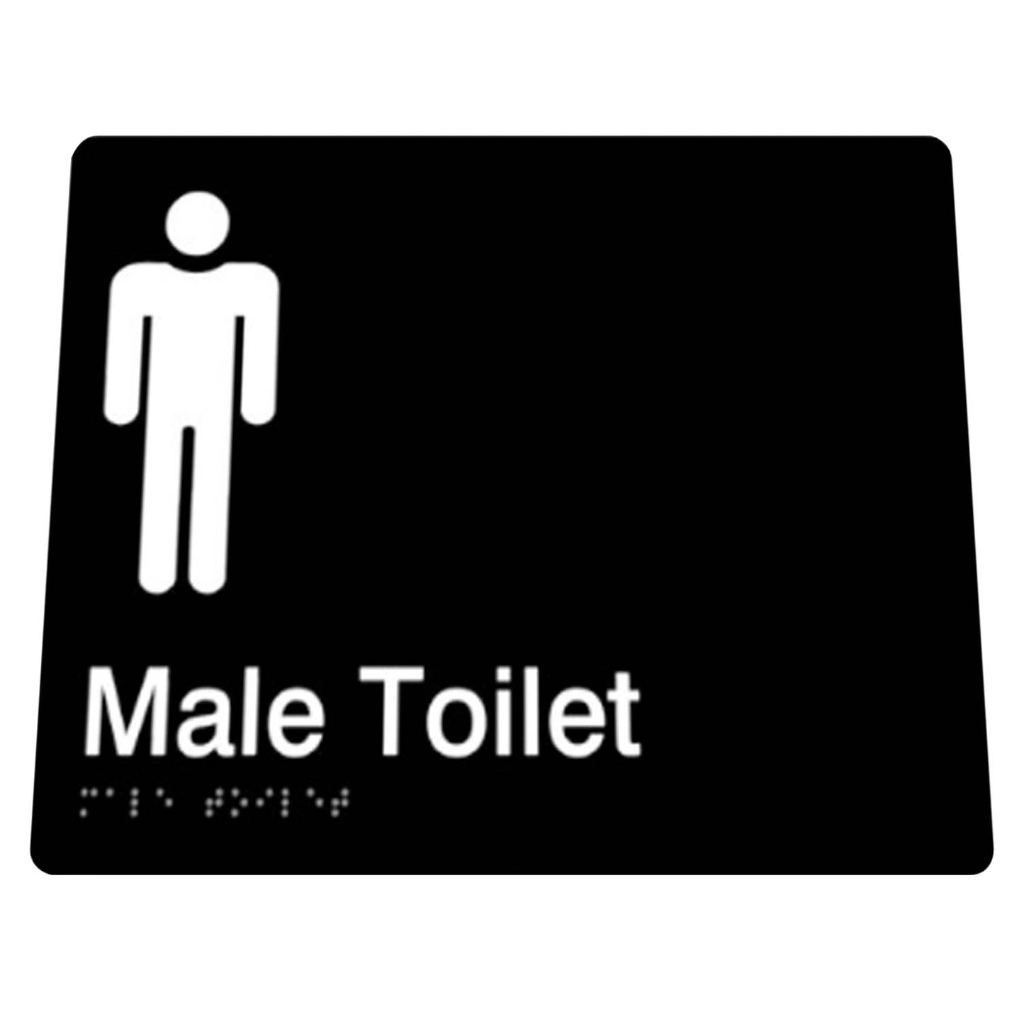 180mm Surface Mounted Male Toilet Braille Sign - 180mm x 180mm x 3mm - Black