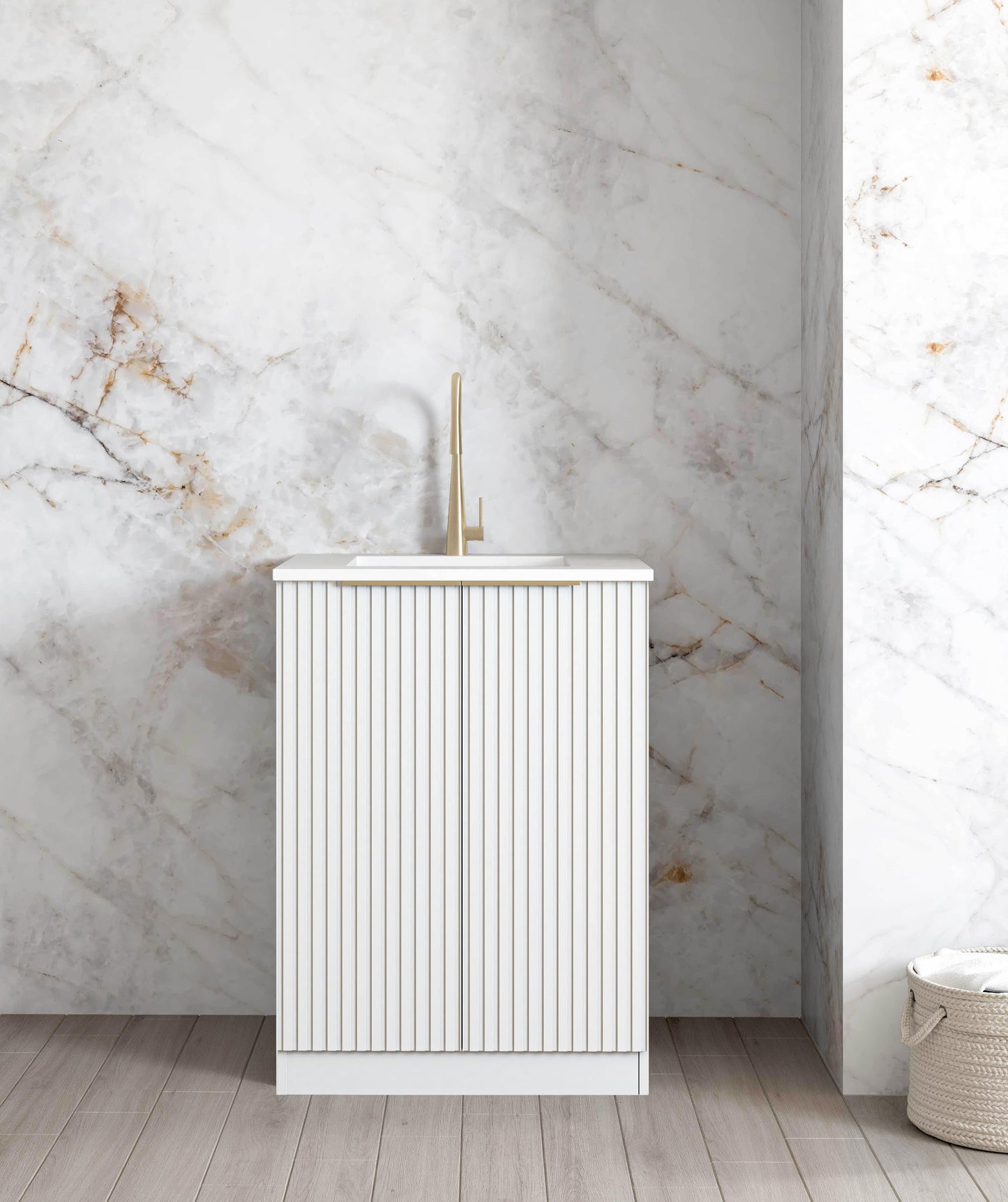 Mini Laundry 650mm Noosa White with Natural Carrara Marble Top