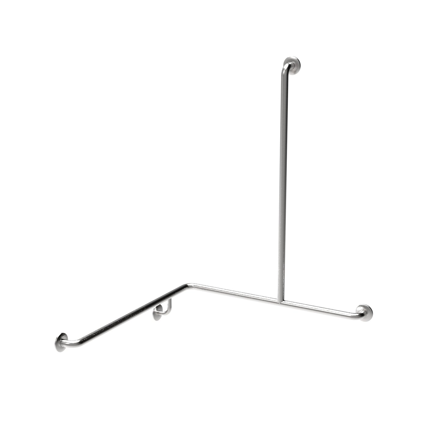 LH 900 Surface Mounted 32mm Shower Corner Grab Bar with Vertical Rail - LH 900 x 900 x 1100 - Satin