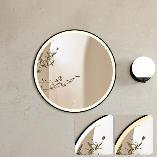 LED Bondi 800mm Black Metal Round Frame Mirror